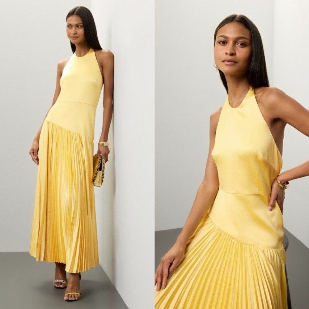 Alexis Saab Yellow Pleated Maxi Dress